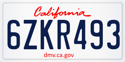 CA license plate 6ZKR493