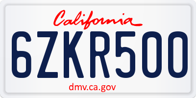 CA license plate 6ZKR500