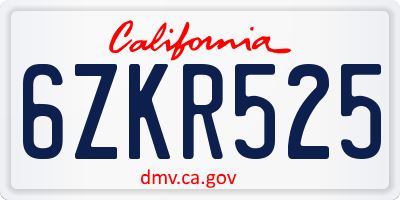 CA license plate 6ZKR525