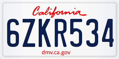 CA license plate 6ZKR534