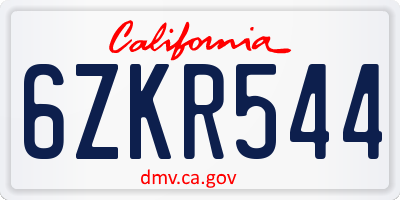 CA license plate 6ZKR544