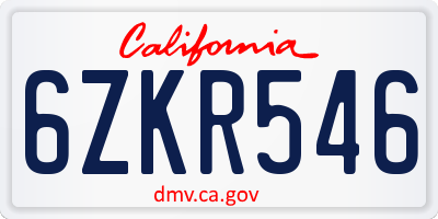 CA license plate 6ZKR546