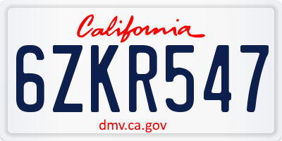 CA license plate 6ZKR547