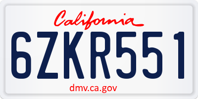 CA license plate 6ZKR551
