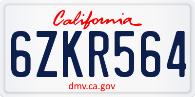 CA license plate 6ZKR564
