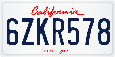 CA license plate 6ZKR578