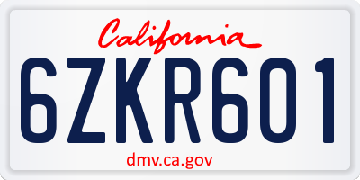 CA license plate 6ZKR601