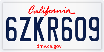 CA license plate 6ZKR609