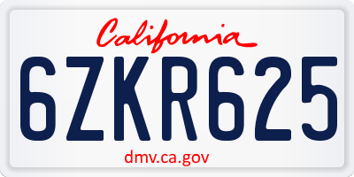 CA license plate 6ZKR625