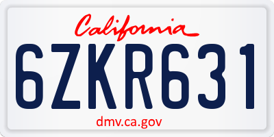 CA license plate 6ZKR631