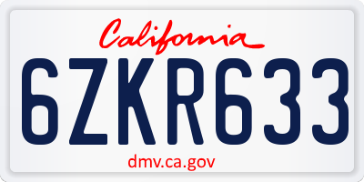 CA license plate 6ZKR633