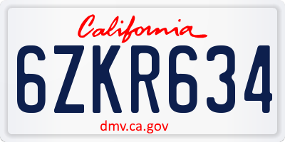 CA license plate 6ZKR634