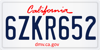 CA license plate 6ZKR652