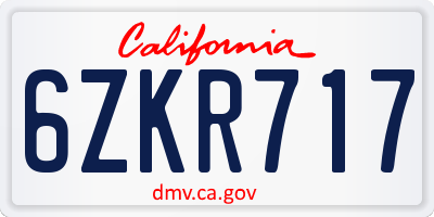 CA license plate 6ZKR717