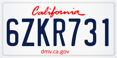 CA license plate 6ZKR731