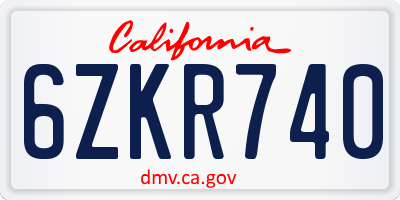CA license plate 6ZKR740