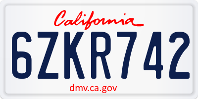 CA license plate 6ZKR742
