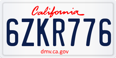 CA license plate 6ZKR776