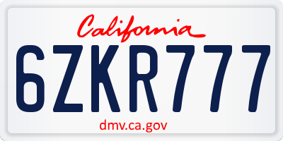 CA license plate 6ZKR777