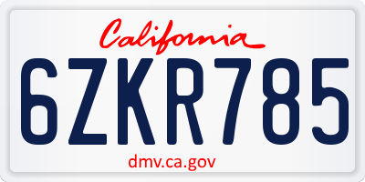 CA license plate 6ZKR785