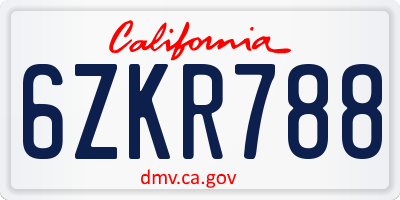 CA license plate 6ZKR788