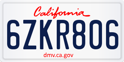 CA license plate 6ZKR806