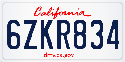 CA license plate 6ZKR834