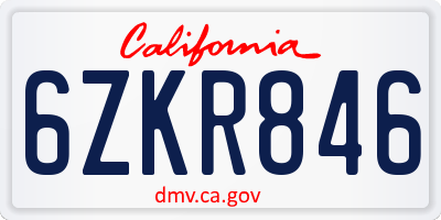 CA license plate 6ZKR846