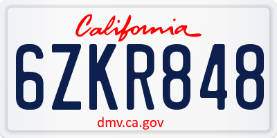 CA license plate 6ZKR848