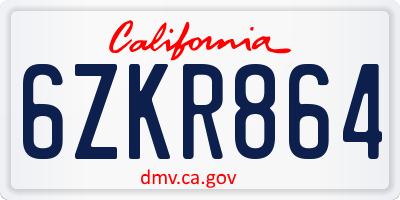 CA license plate 6ZKR864