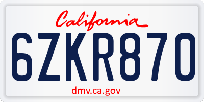 CA license plate 6ZKR870