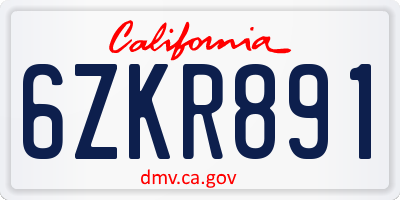 CA license plate 6ZKR891