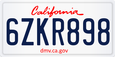 CA license plate 6ZKR898