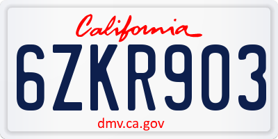 CA license plate 6ZKR903