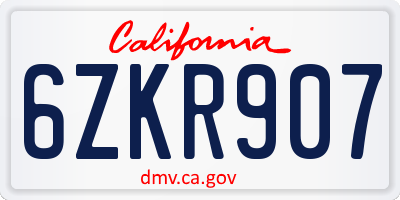 CA license plate 6ZKR907