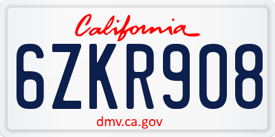 CA license plate 6ZKR908