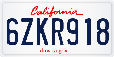 CA license plate 6ZKR918