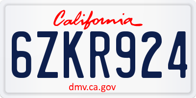 CA license plate 6ZKR924