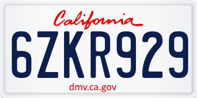 CA license plate 6ZKR929
