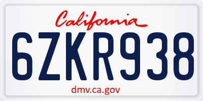 CA license plate 6ZKR938