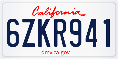 CA license plate 6ZKR941