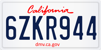 CA license plate 6ZKR944