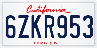 CA license plate 6ZKR953