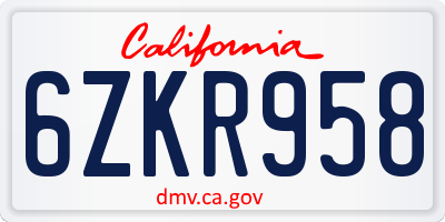 CA license plate 6ZKR958