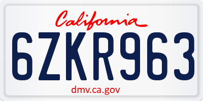 CA license plate 6ZKR963