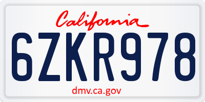 CA license plate 6ZKR978