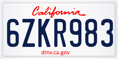 CA license plate 6ZKR983