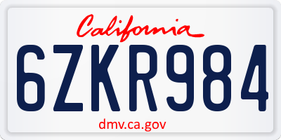 CA license plate 6ZKR984