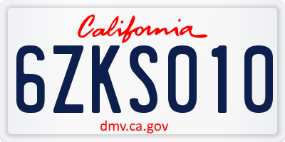CA license plate 6ZKS010