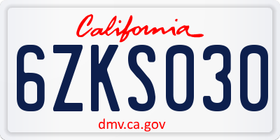CA license plate 6ZKS030
